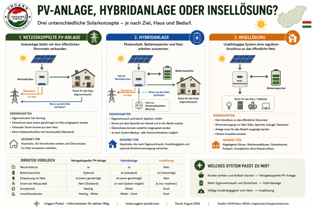 PV-Anlage, Hybridanlage oder Insellösung